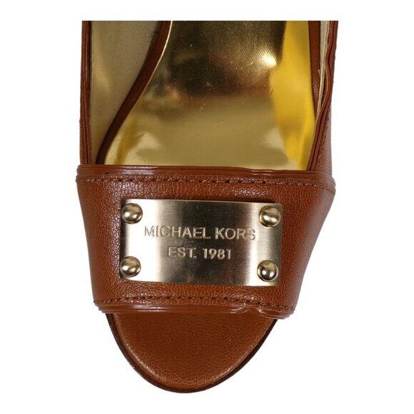 Michael Kors Peep Toe Platform Heels Gold Est 1981 Nameplate Sz 8.5M #596 - Picture 13 of 14